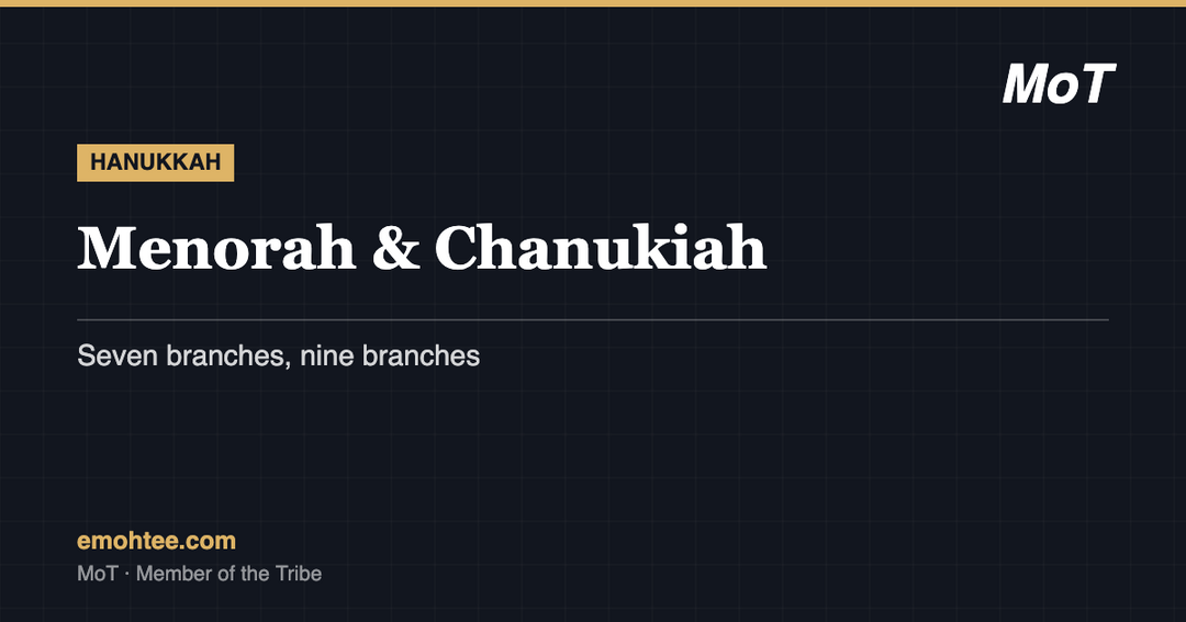 Menorah and chanukiah explained - seven and nine branched Jewish lamps, by MoT Member of the Tribe