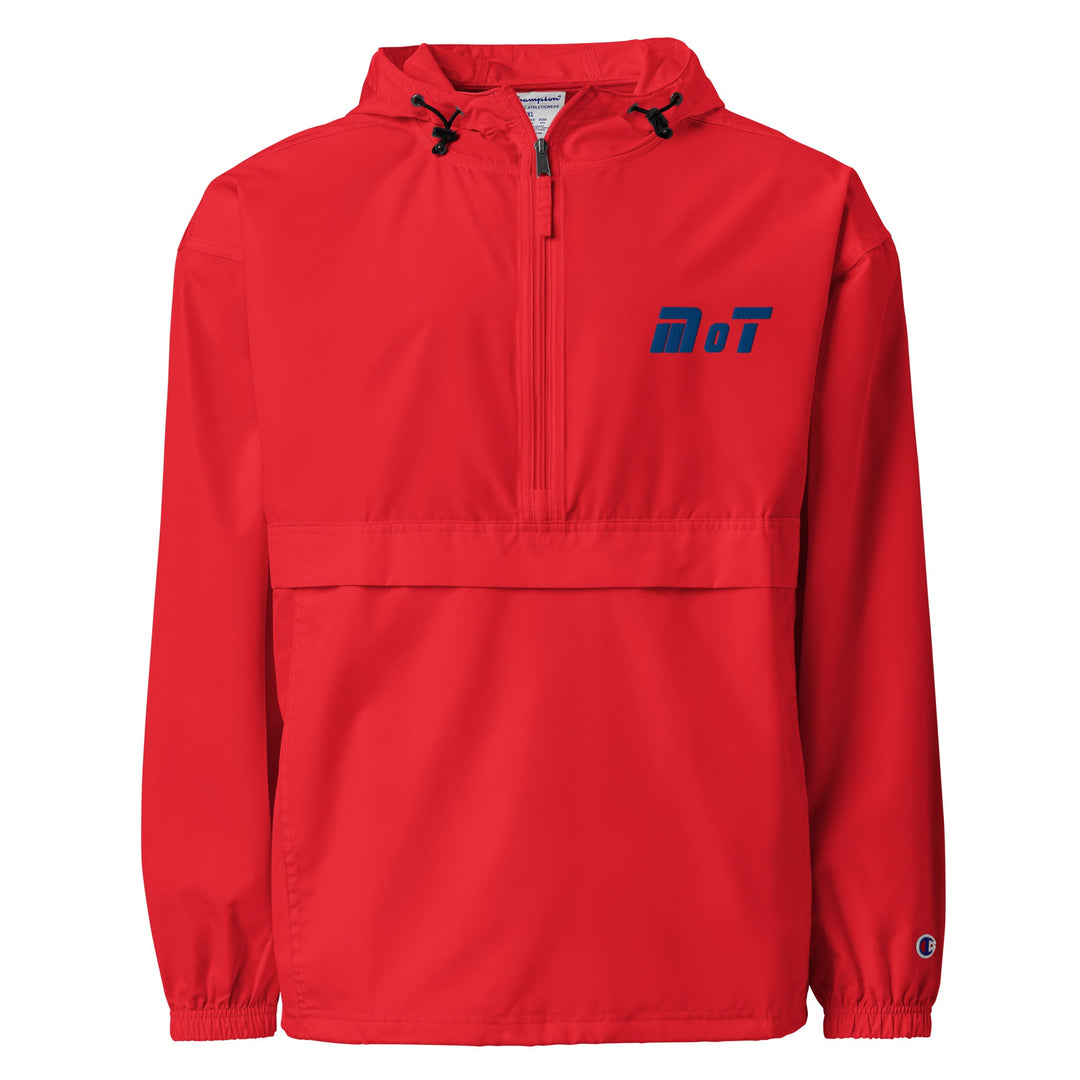 MOT Logo Embroidered Jewish Champion packable jacket in Scarlet - front view