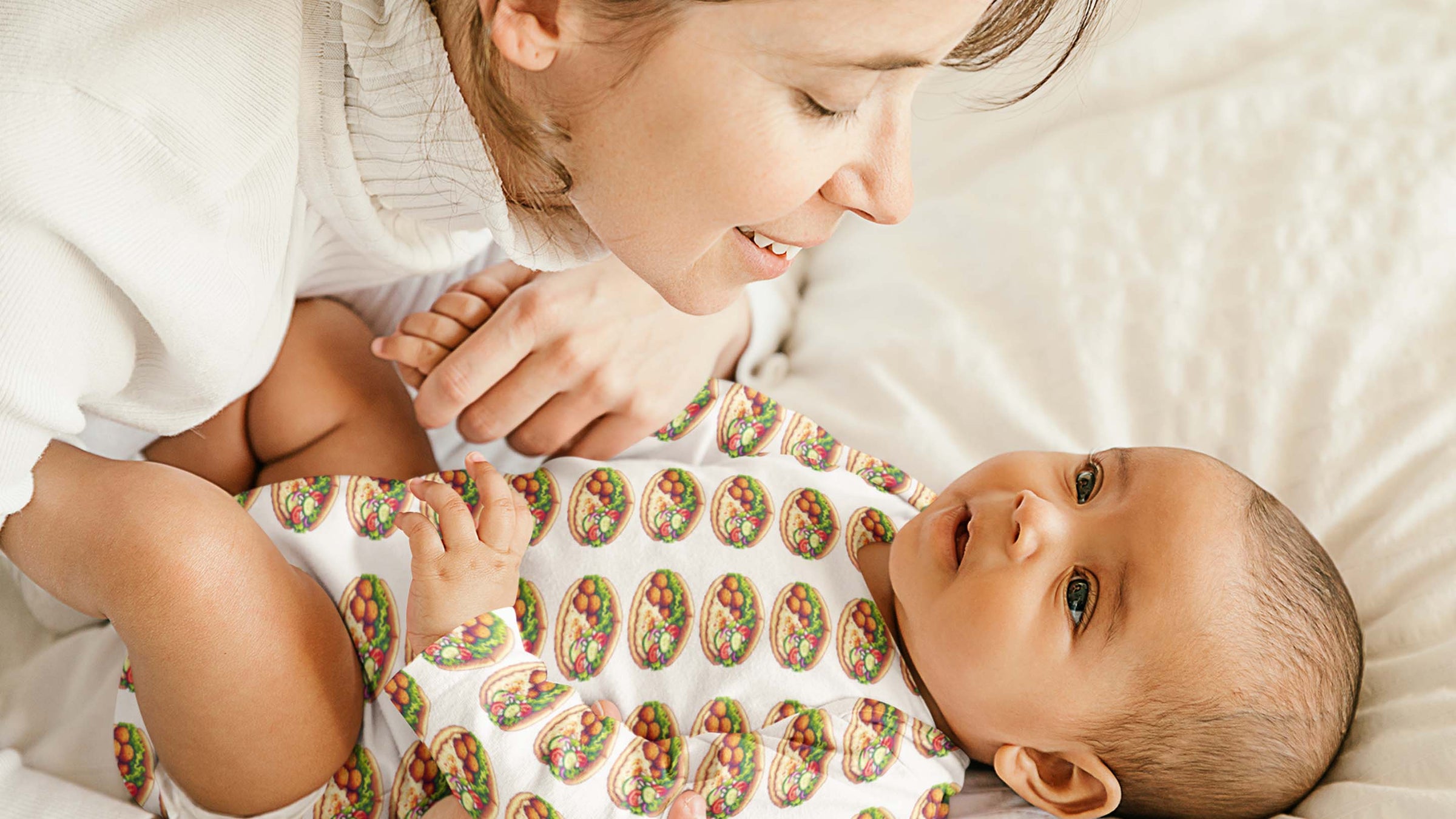 baby with funny falafel bodysuit