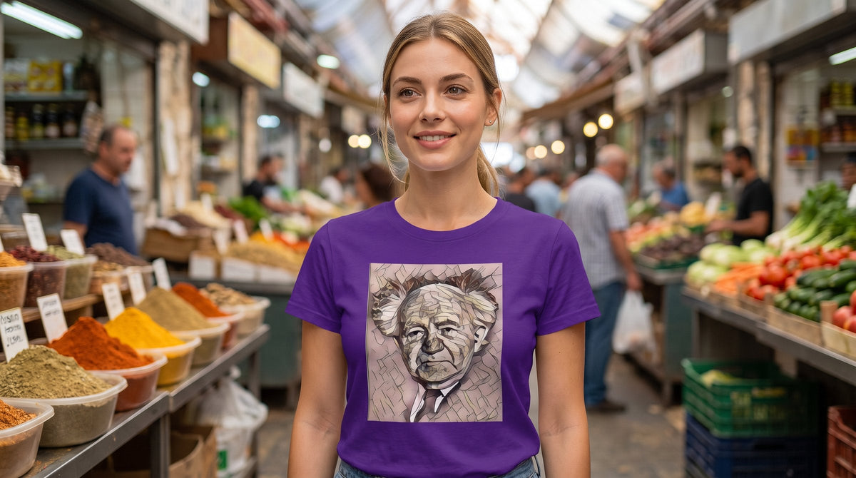 David Ben Gurion T-shirt worn by a woman at the Machane Yehuda market in Jerusalem – MoT Member of the Tribe