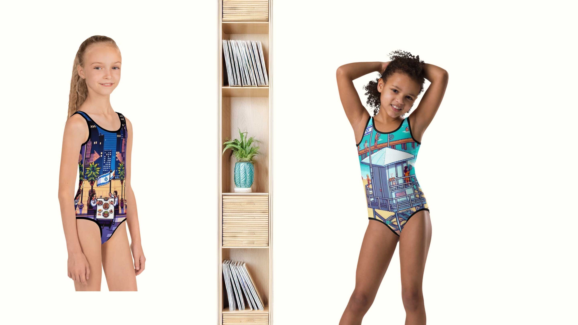 kids with Israel retro design swimwear