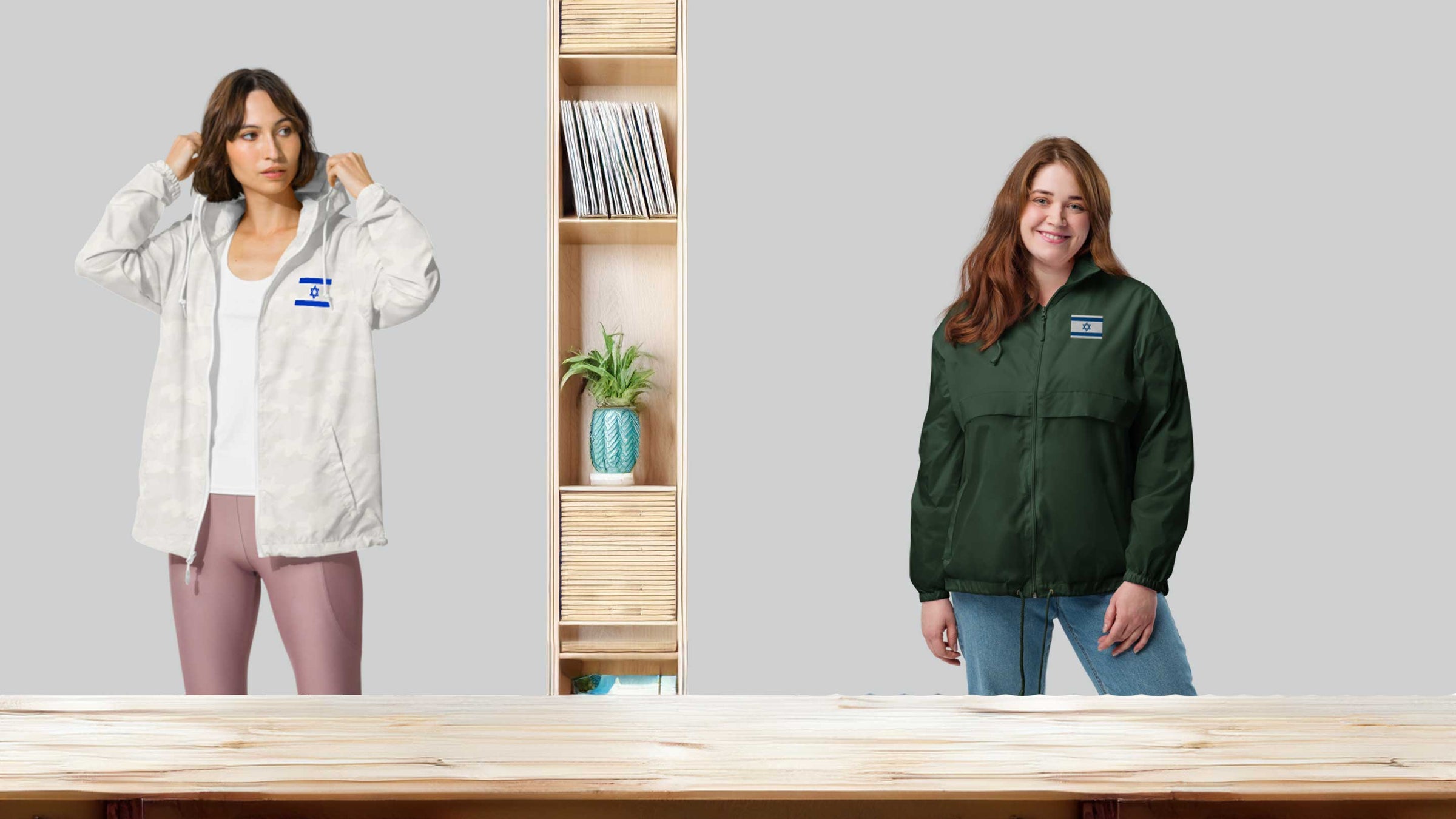 women with windbreaker jacket with Magen David Israel design