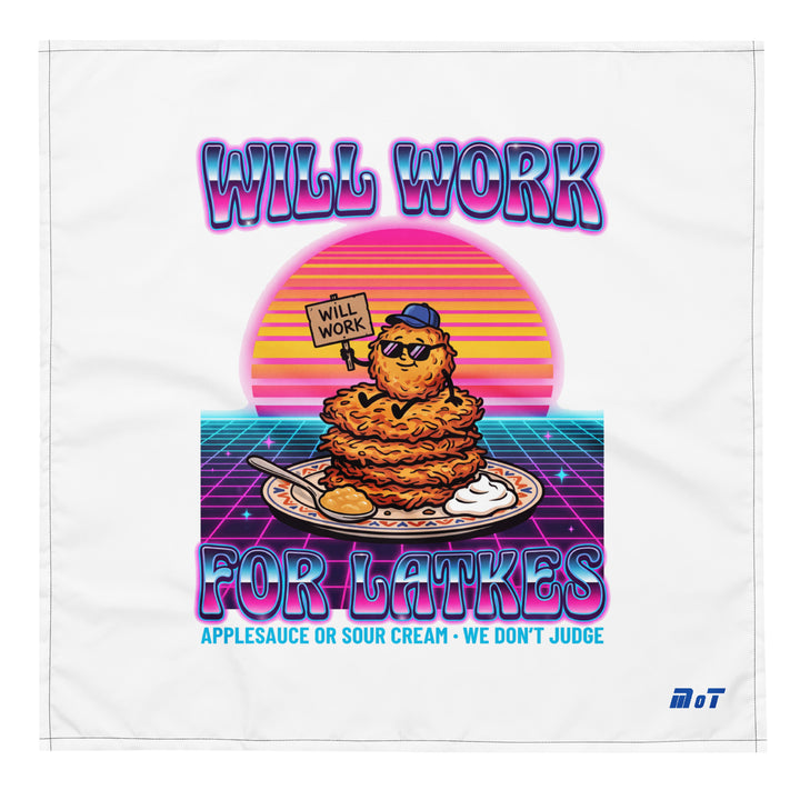 Will Work for Latkes 80s Jewish pride bandana - front view