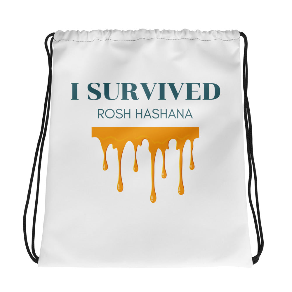 I Survived Rosh HaShana Jewish pride drawstring bag - front view
