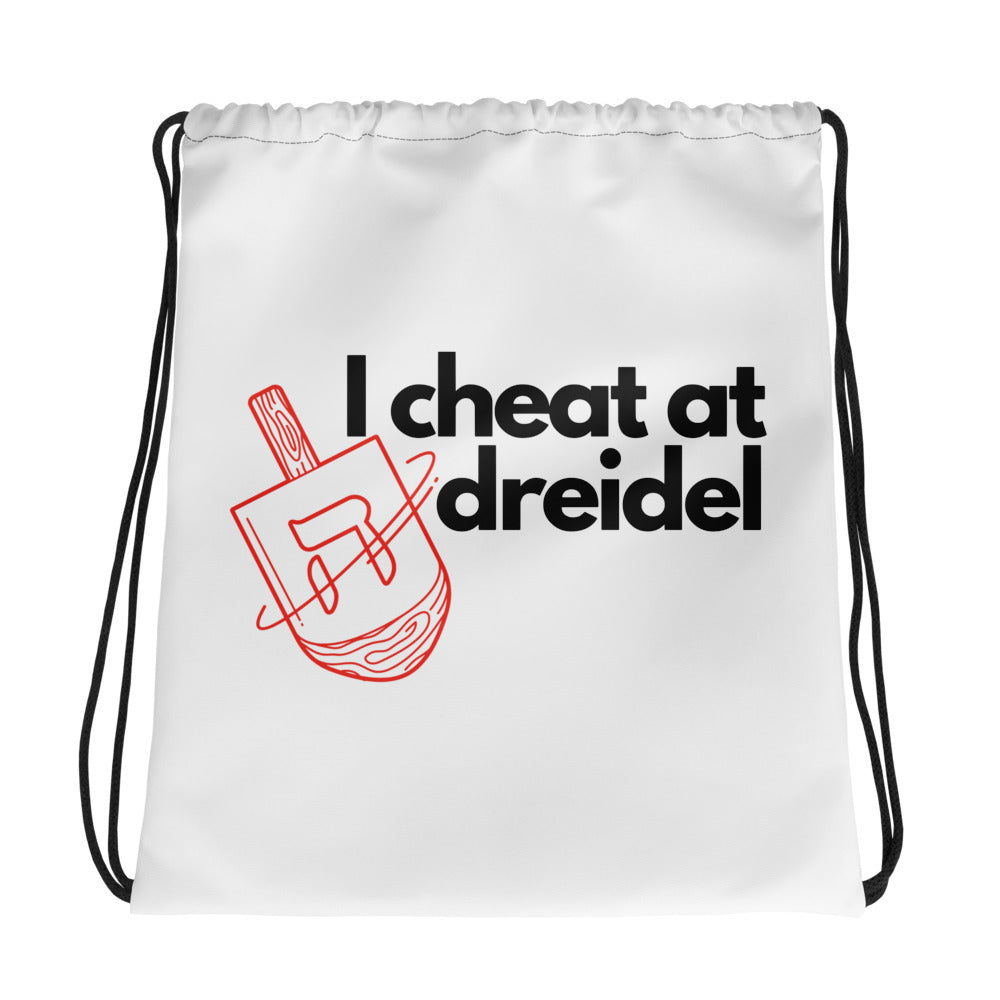 I Cheat At Dreidel Jewish pride drawstring bag - front view