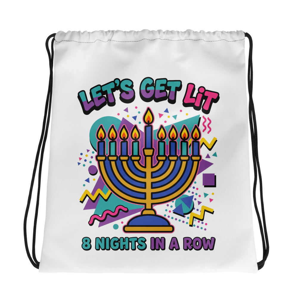 Lets Get Lit 90s Jewish pride drawstring bag - front view