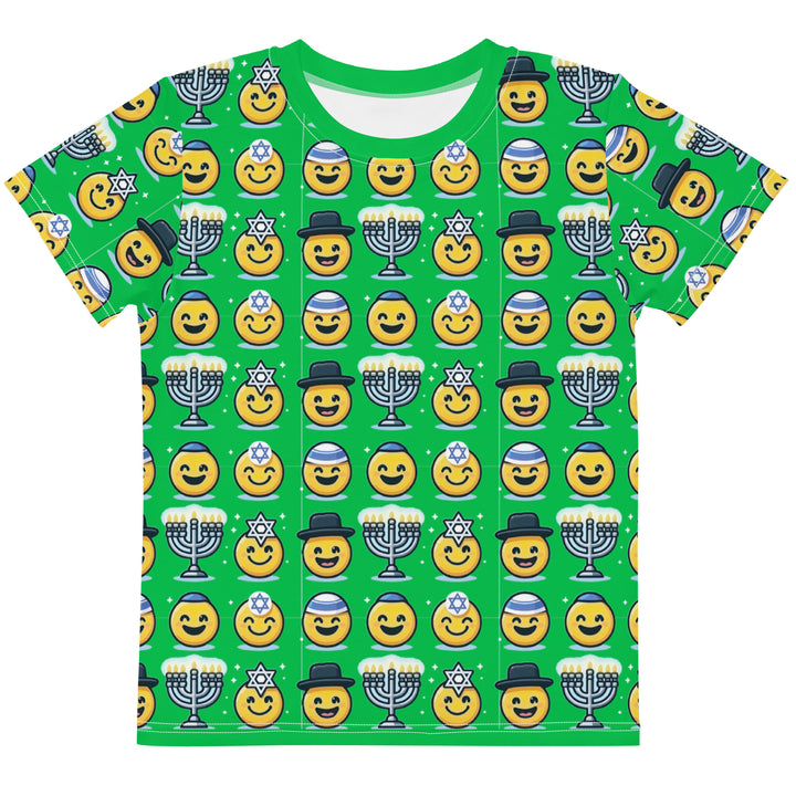 Kids T-Shirt | Jewish Emoji All Over Green
