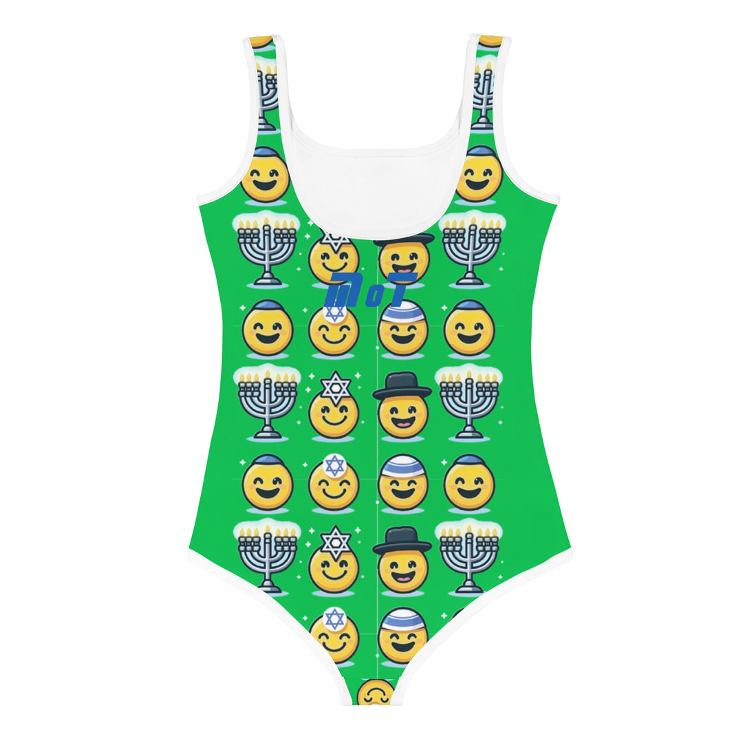 Kids Swimsuit | Jewish Emoji Green