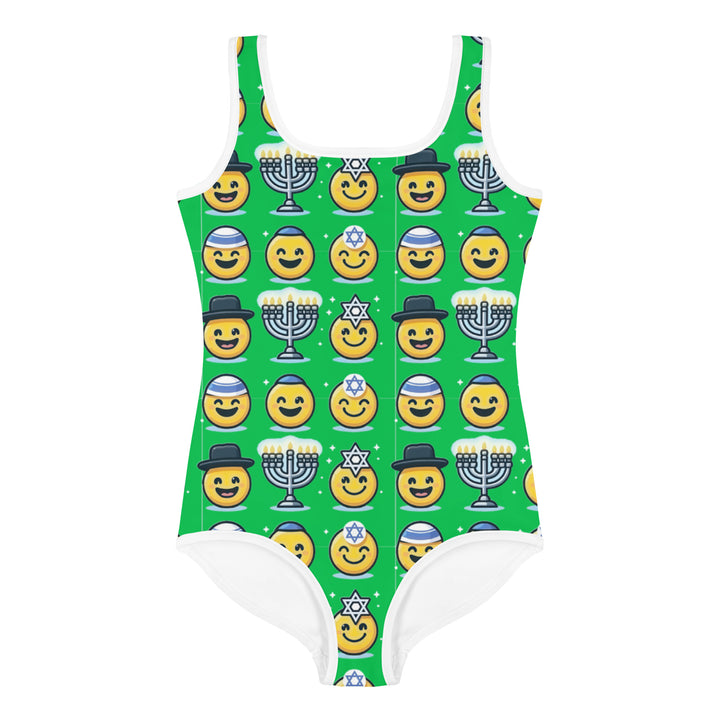 Kids Swimsuit | Jewish Emoji Green