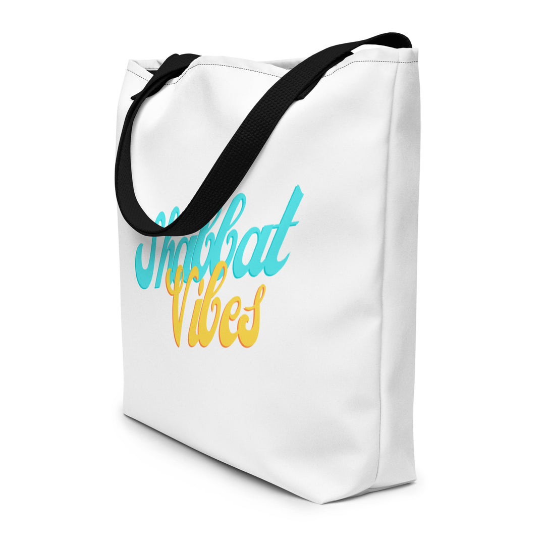 Shabbat Vibes Jewish pride large tote bag in Black - front view