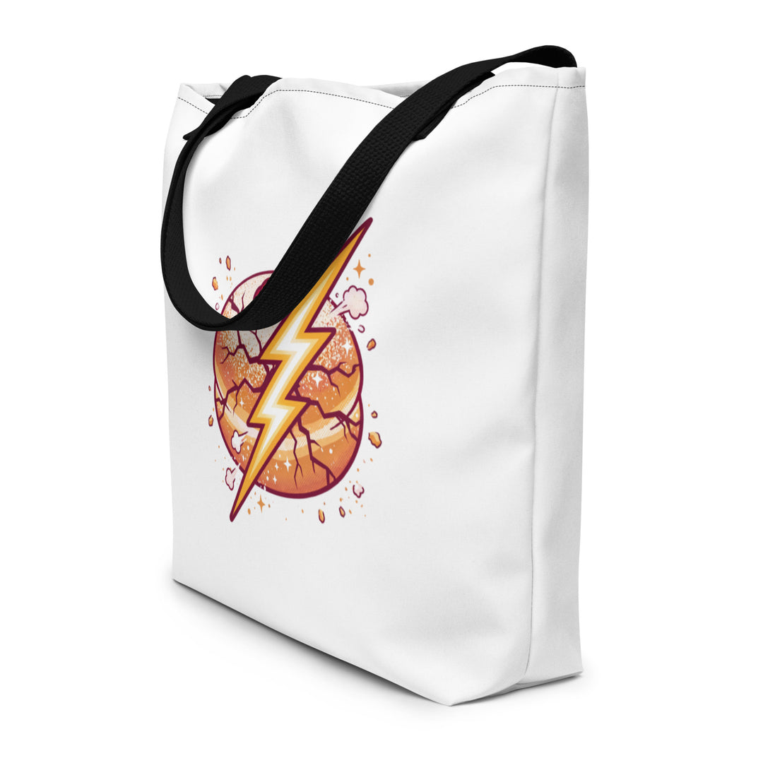 Sufganiyah Lightning Jewish pride large tote bag in Black - front view