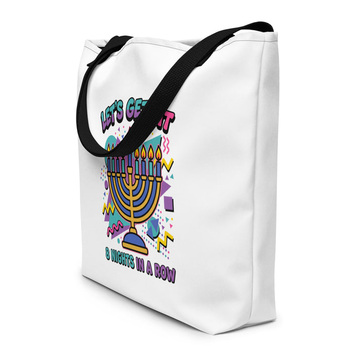 Lets Get Lit 90s Jewish pride large tote bag in Black - front view