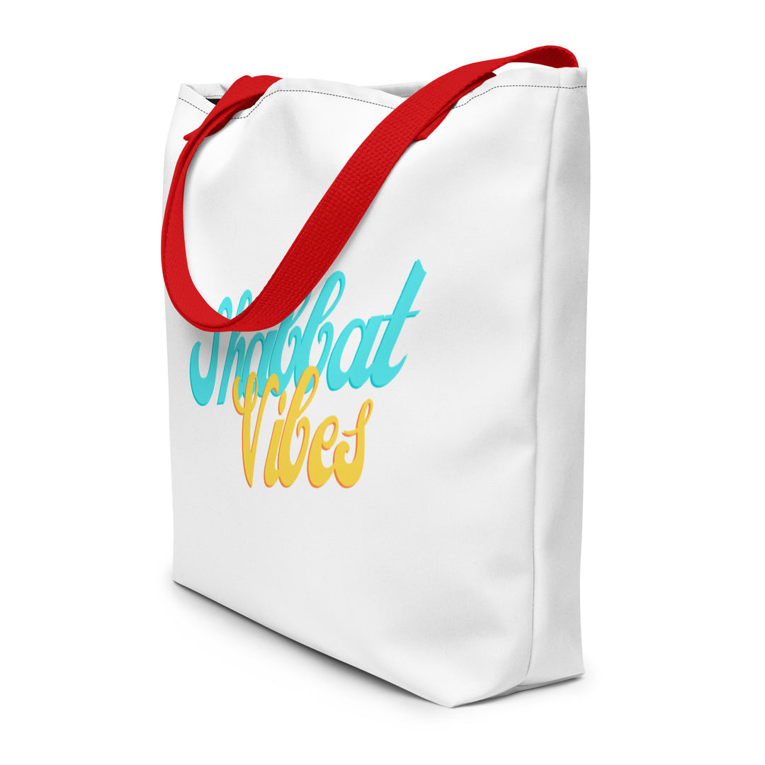 Shabbat Vibes Jewish pride large tote bag in Red - back view