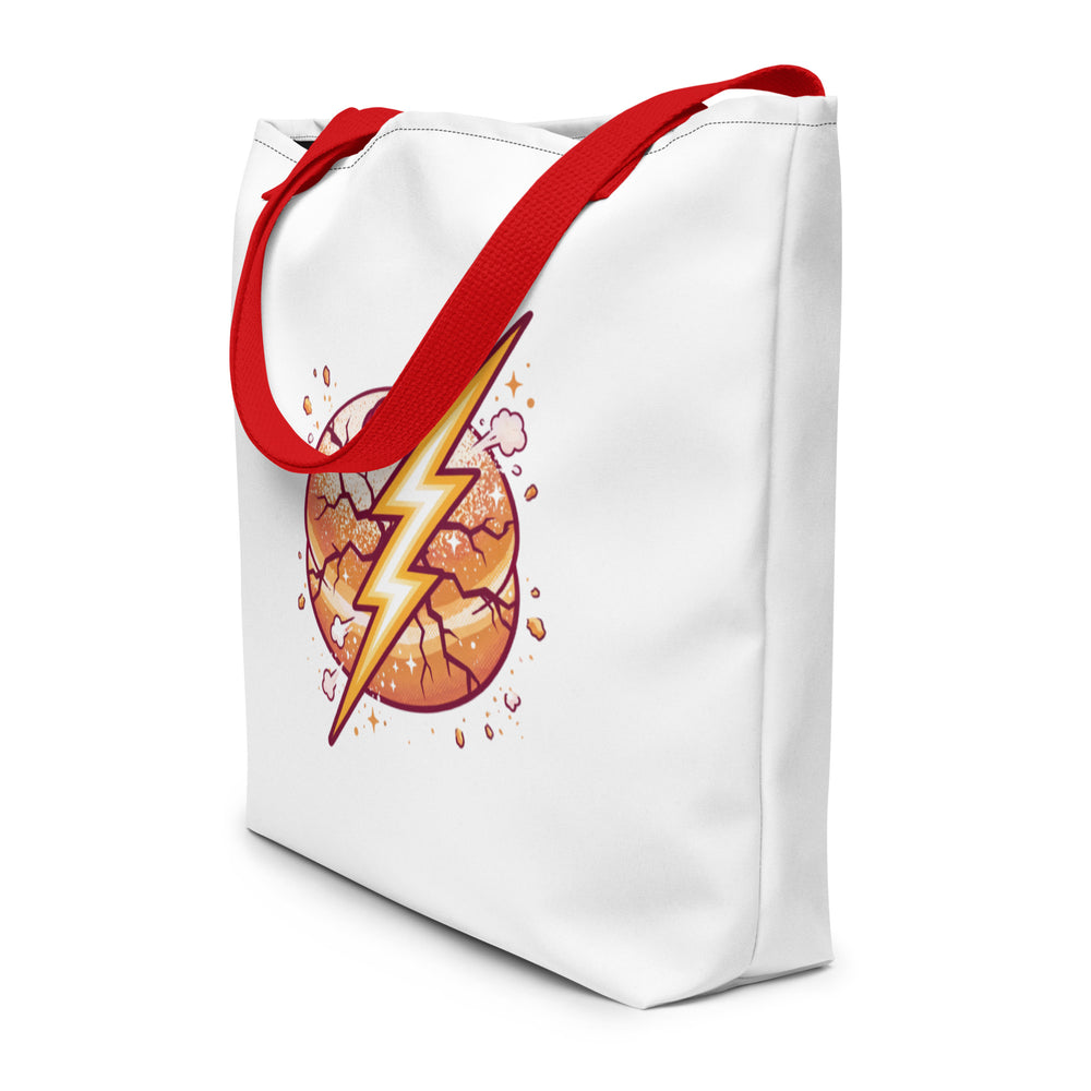 Sufganiyah Lightning Jewish pride large tote bag in Red - back view