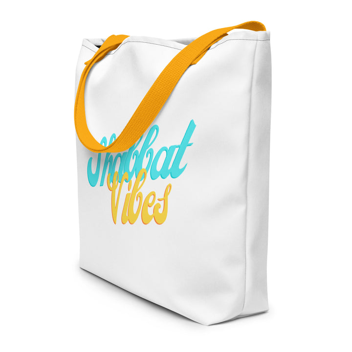 Shabbat Vibes Jewish pride large tote bag in Yellow - detail view