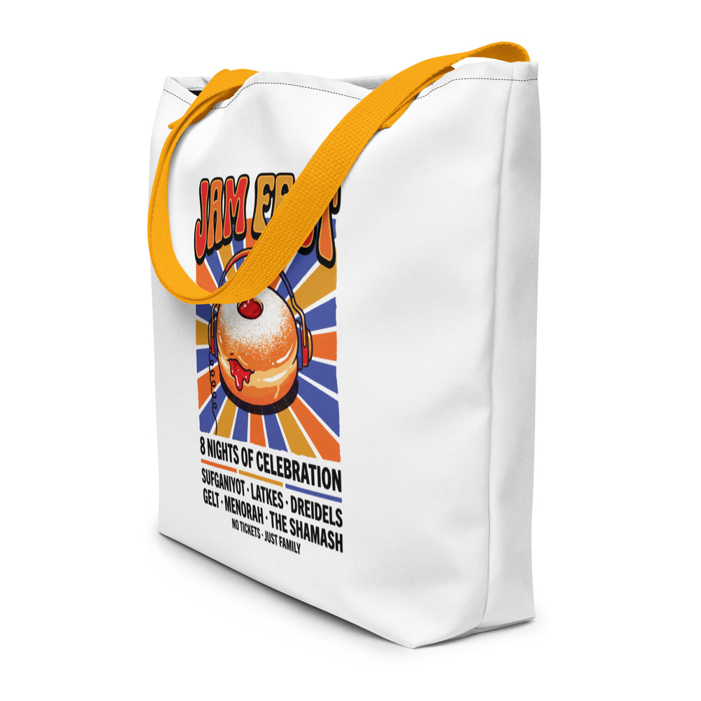 Jam Fest 8 Nights Jewish pride large tote bag in Yellow - back view