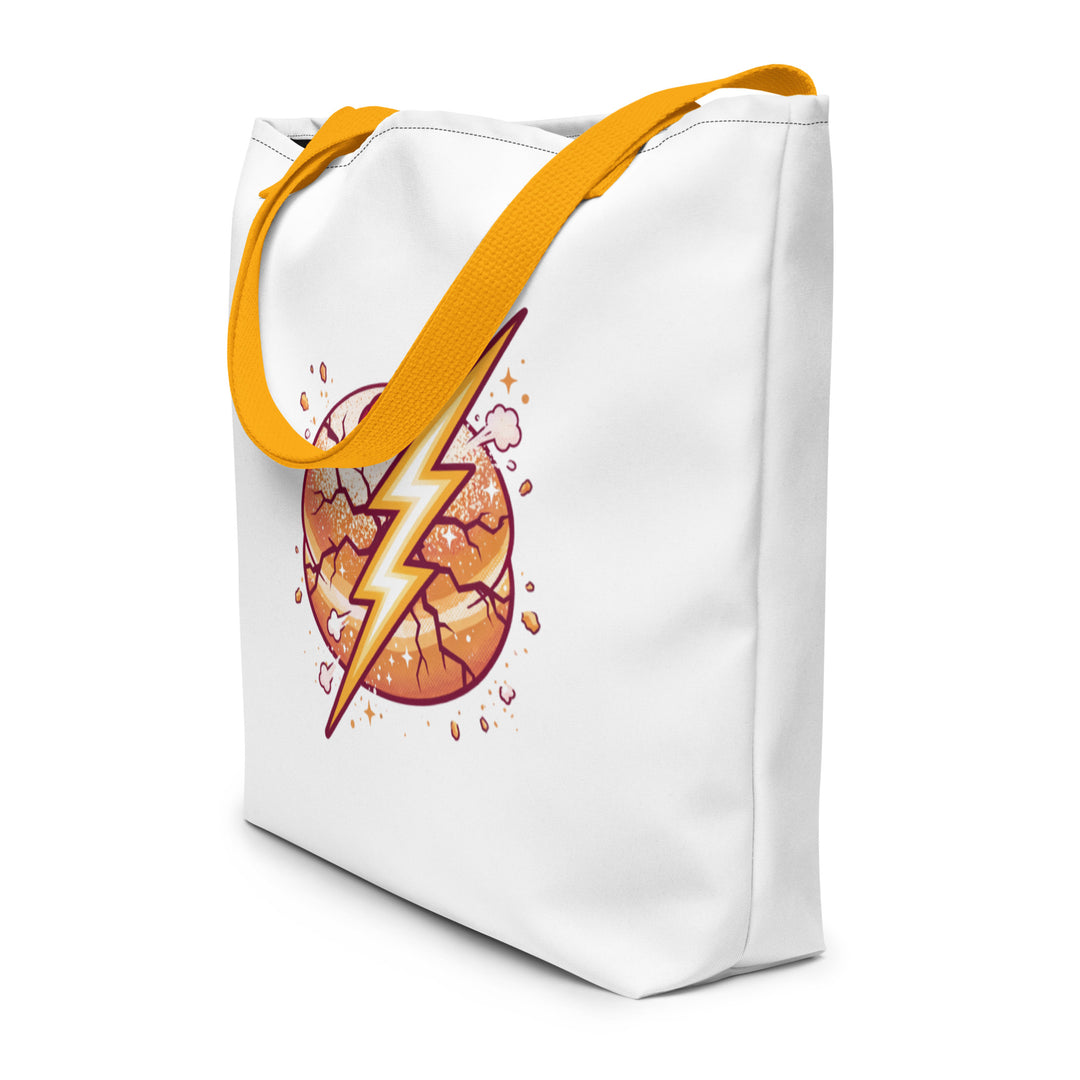 Sufganiyah Lightning Jewish pride large tote bag in Yellow - detail view