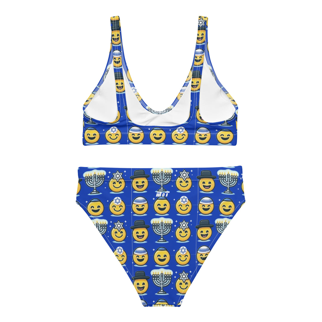 High Waisted Bikini | Jewish Emoji Blue