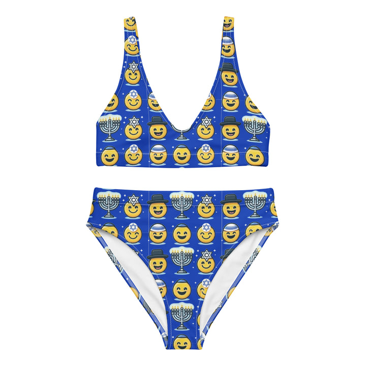 High Waisted Bikini | Jewish Emoji Blue