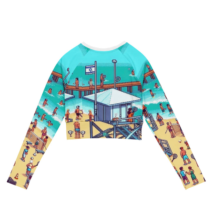 Long Sleeve Crop Top | TLV Frishman Beach 16 Bit All Over