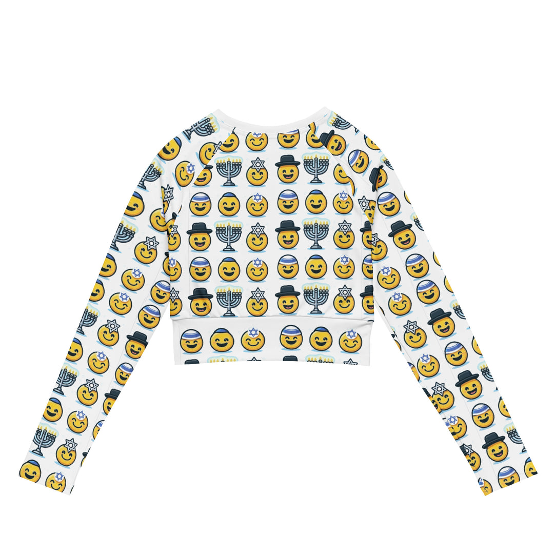 Long Sleeve Crop Top | Jewish Emoji All Over