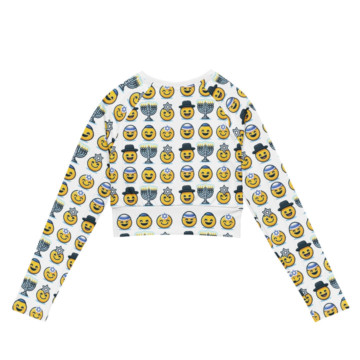 Long Sleeve Crop Top | Jewish Emoji All Over