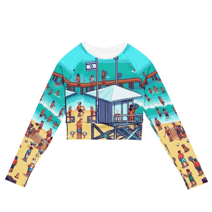 Long Sleeve Crop Top | TLV Frishman Beach 16 Bit All Over