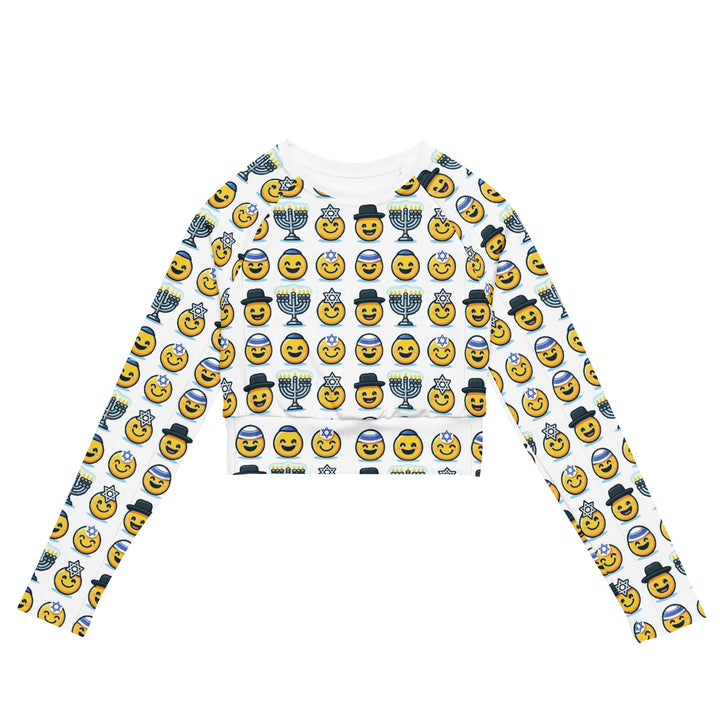 Long Sleeve Crop Top | Jewish Emoji All Over