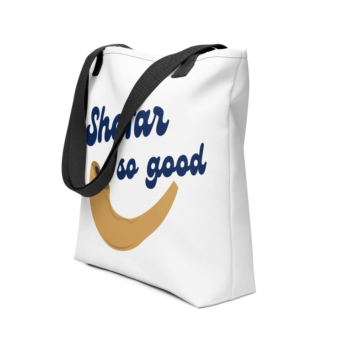 Shofar So Good Jewish pride tote bag in Black - front view