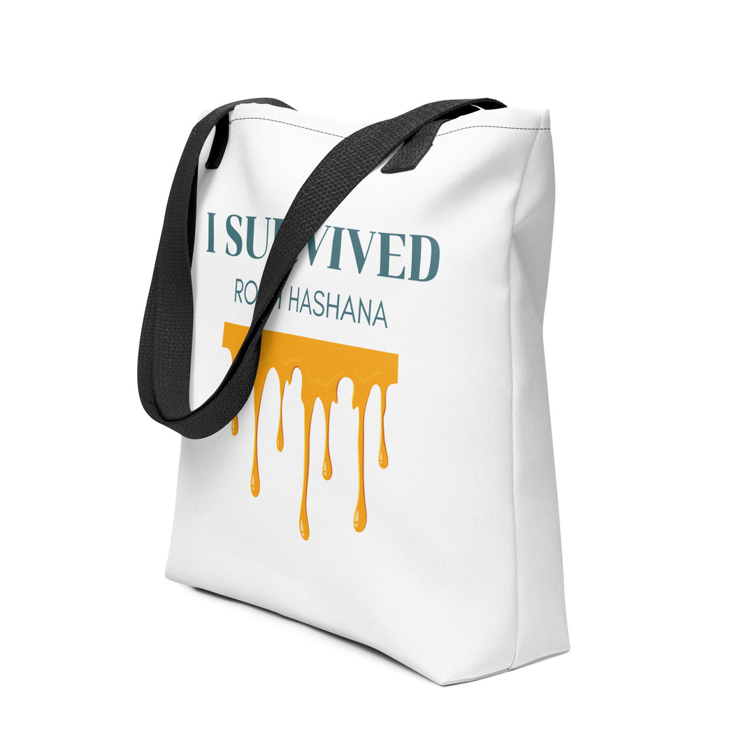 I Survived Rosh HaShana Jewish pride tote bag in Black - front view