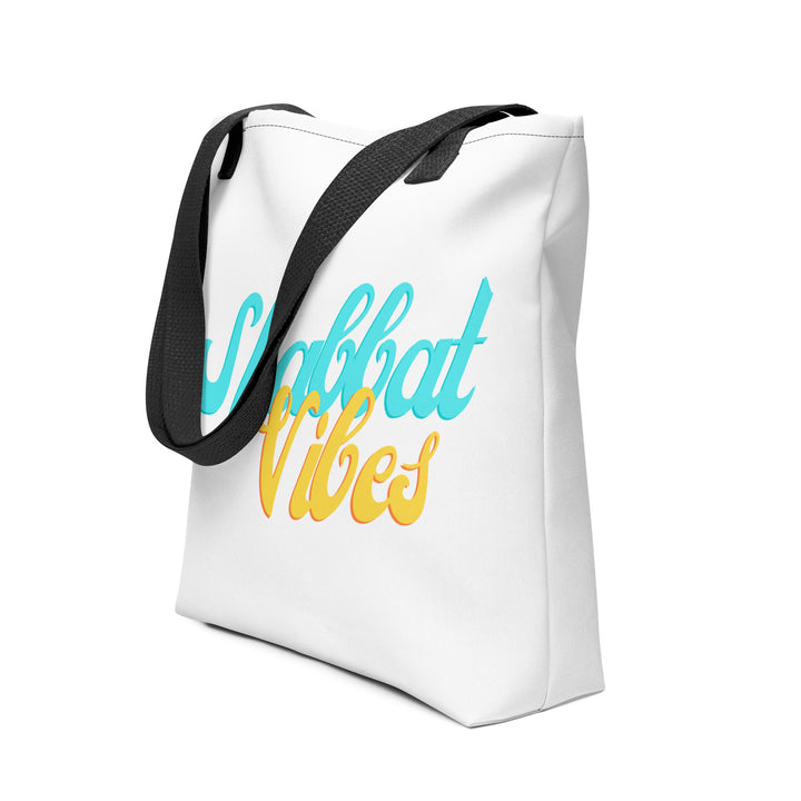 Shabbat Vibes Jewish pride tote bag in Black - front view