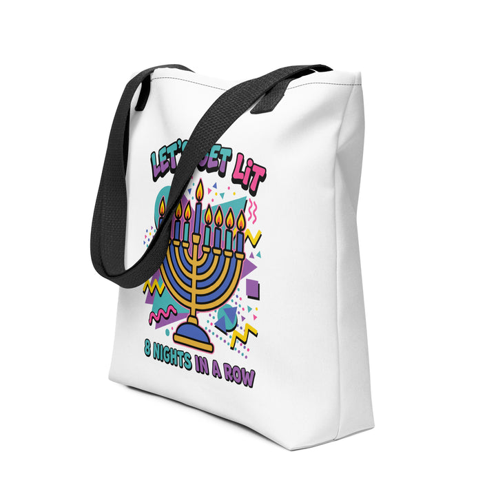 Lets Get Lit 90s Jewish pride tote bag in Black - front view