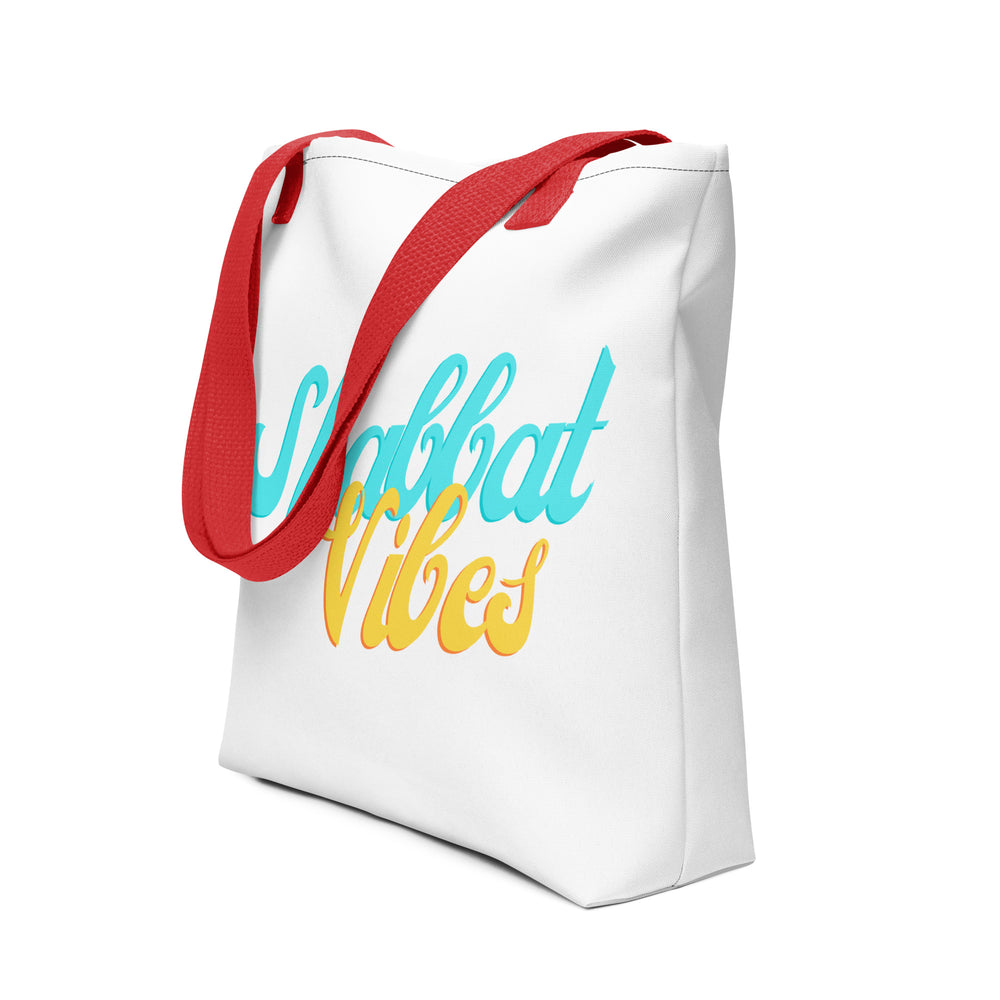 Shabbat Vibes Jewish pride tote bag in Red - back view