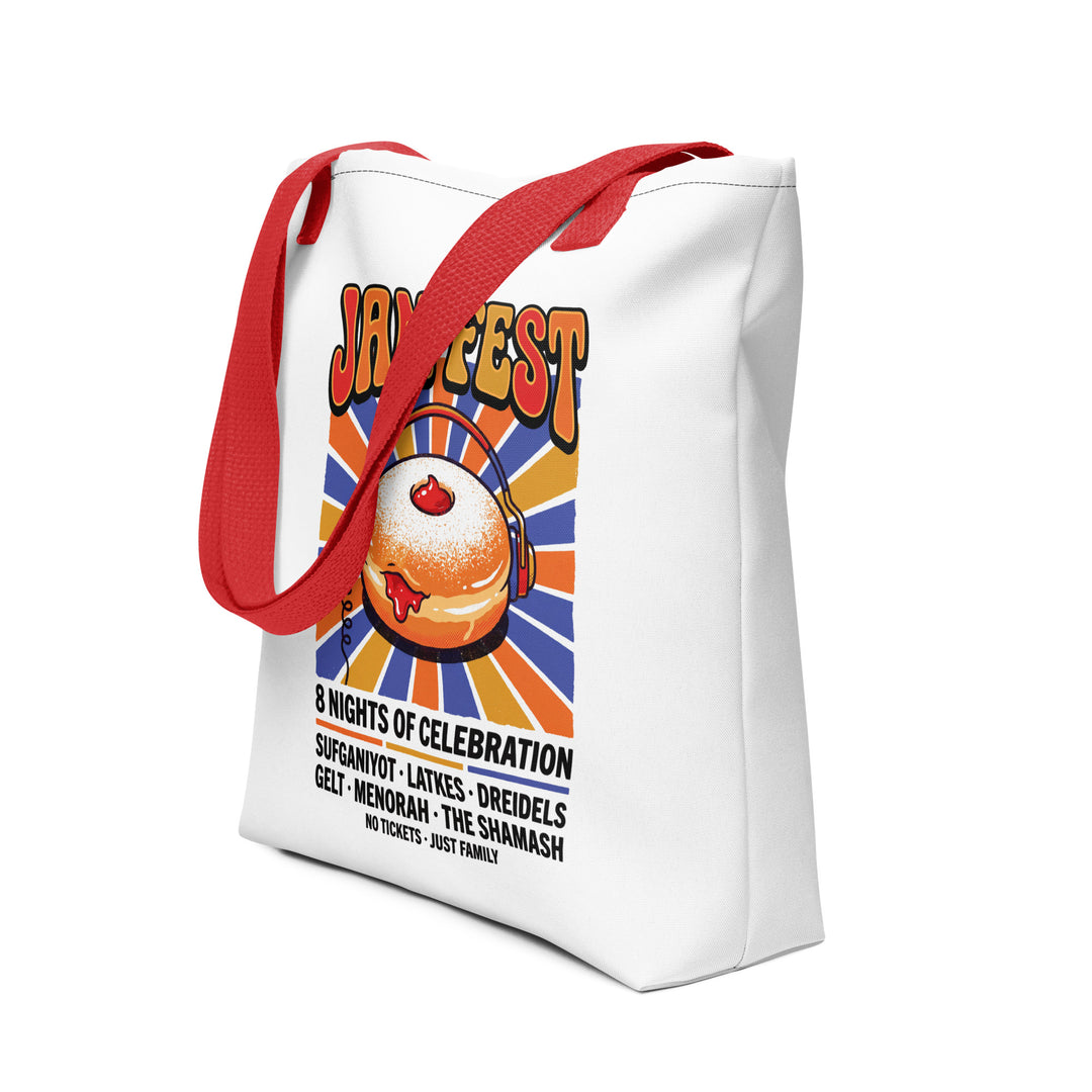 Jam Fest 8 Nights Jewish pride tote bag in Red - back view