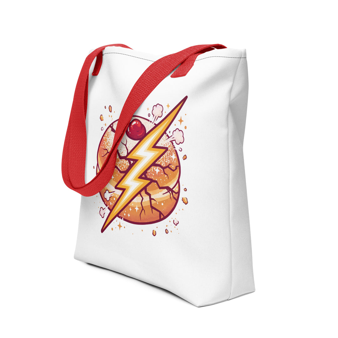 Sufganiyah Lightning Jewish pride tote bag in Red - back view