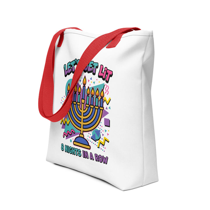 Lets Get Lit 90s Jewish pride tote bag in Red - back view