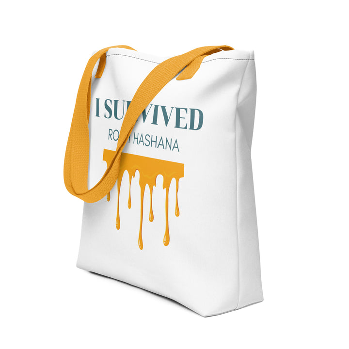 I Survived Rosh HaShana Jewish pride tote bag in Yellow - detail view