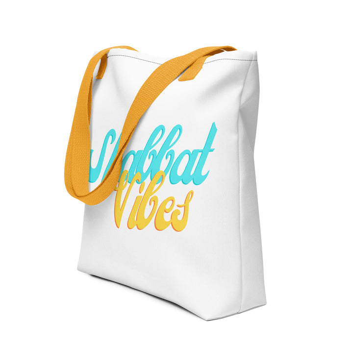 Shabbat Vibes Jewish pride tote bag in Yellow - detail view