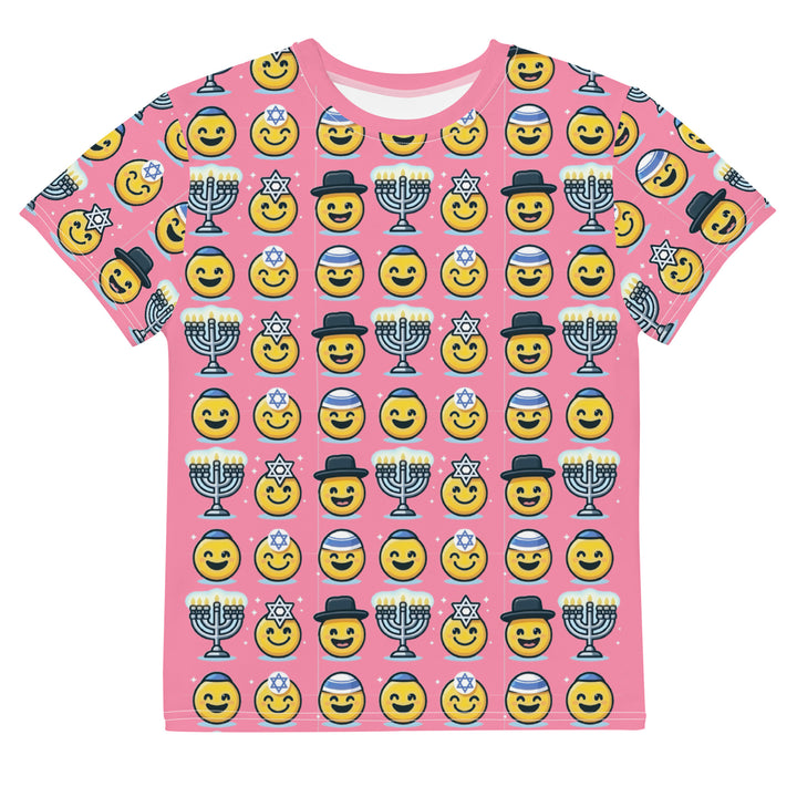 Youth T-Shirt | Jewish Emoji All Over Pink