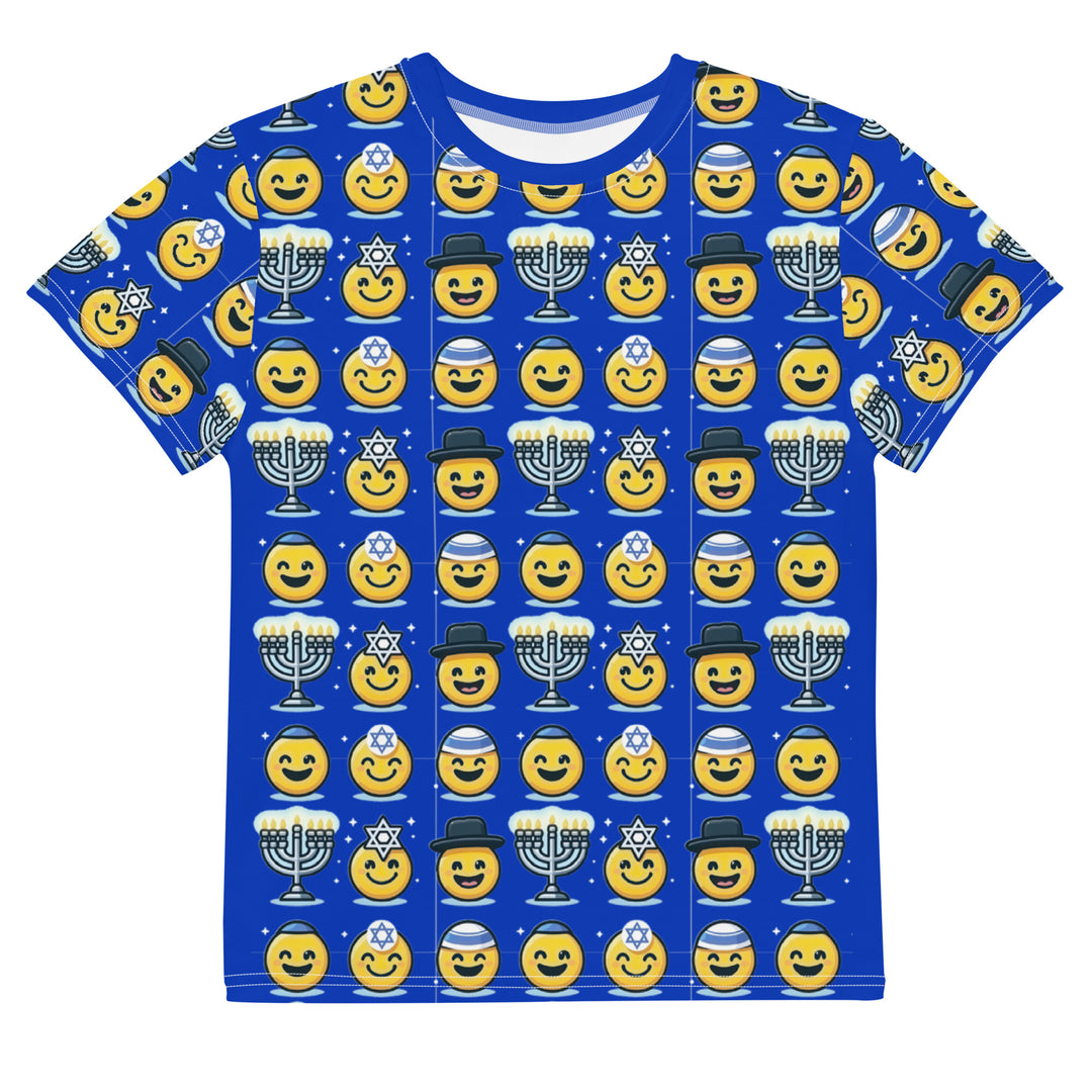 Youth T-Shirt | Jewish Emoji All Over Blue