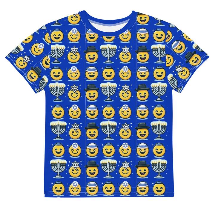 Youth T-Shirt | Jewish Emoji All Over Blue