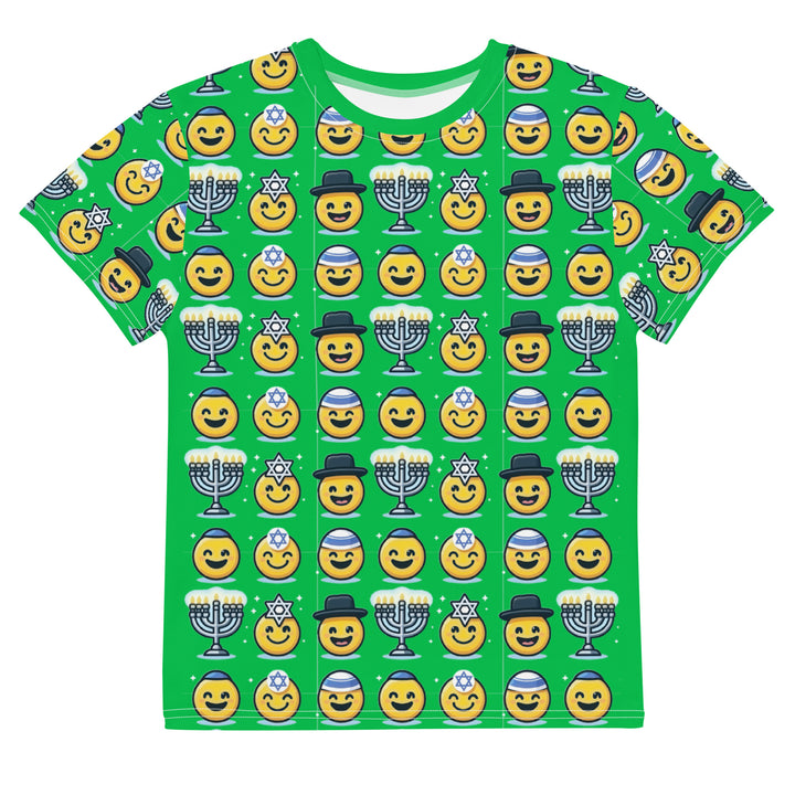 Youth T-Shirt | Jewish Emoji All Over Green