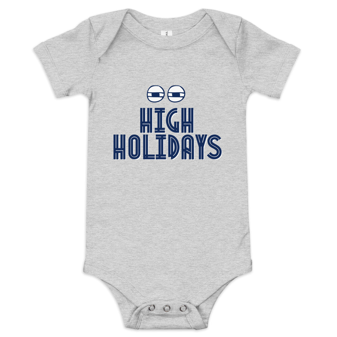 High Holidays Jewish pride kids baby short sleeve one piece in Athletic Heather - close-up