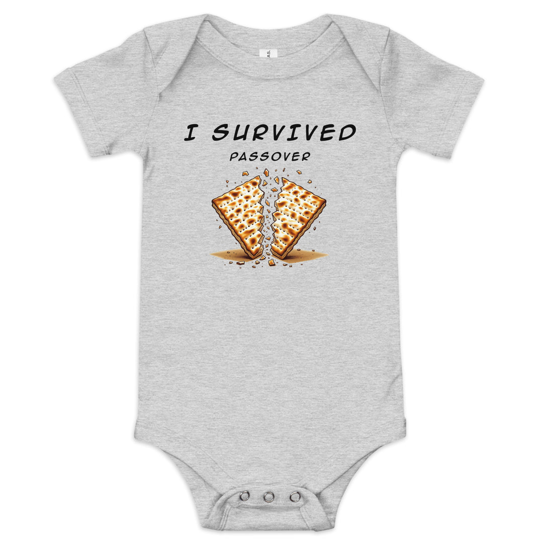 Passover Jewish pride kids baby short sleeve one piece in Athletic Heather - back view