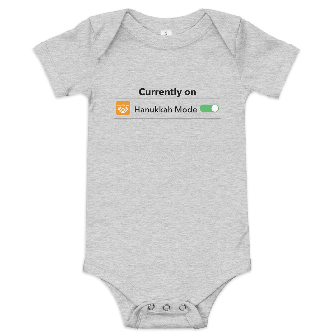 Hanukkah Mode Jewish pride kids baby short sleeve one piece in Athletic Heather - detail view