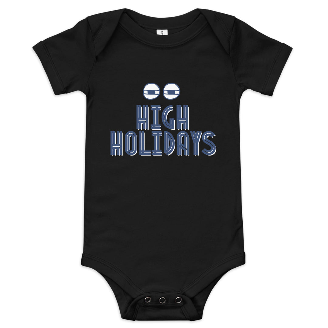 High Holidays Jewish pride kids baby short sleeve one piece in Black - back view