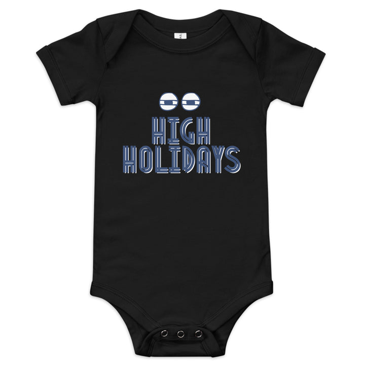 High Holidays Jewish pride kids baby short sleeve one piece in Black - back view