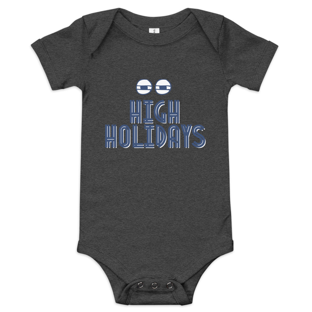 High Holidays Jewish pride kids baby short sleeve one piece in Dark Grey Heather - detail view