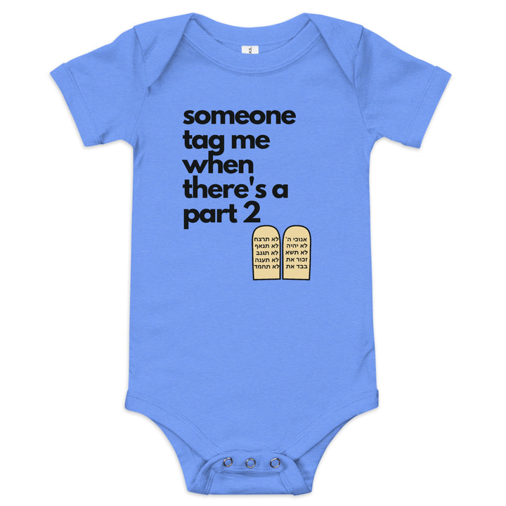 Someone Tag Me Jewish pride kids baby short sleeve one piece in Heather Columbia Blue - front view