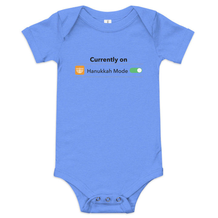 Hanukkah Mode Jewish pride kids baby short sleeve one piece in Heather Columbia Blue - back view